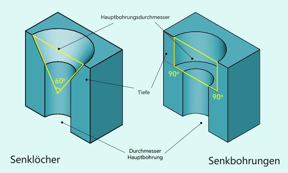 Senkbohrungen und Senklöcher