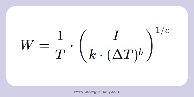 Die Kernformel für die Leiterbahnbreite (W) ergibt sich aus der IPC-2221-Norm.